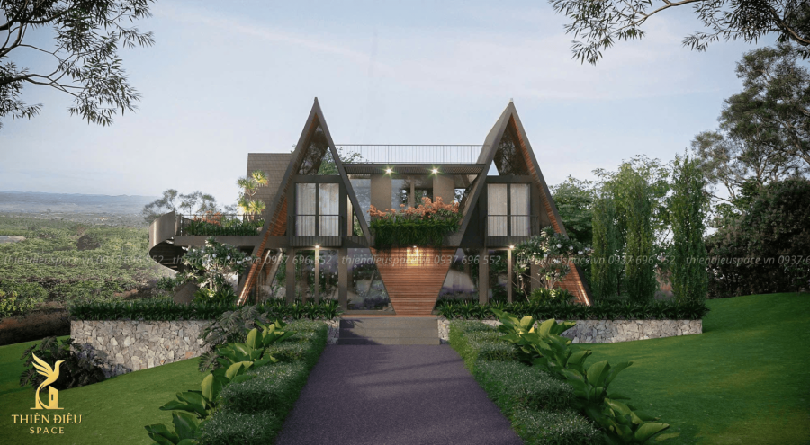 thiết kế nhà thép tiền chế biệt thự sân vườn cao cấp